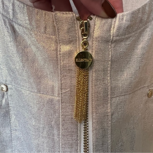Ellen Tracy Linen Blend Women Chalk Gold Foil Boxy Blouse Preppy Size: XL - Picture 6 of 9